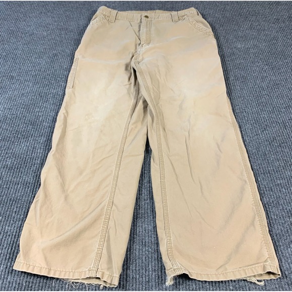 Carhartt Pants Mens 34x30 Beige Flat Front Carpenter Workwear Comfort Straight - Picture 1 of 16